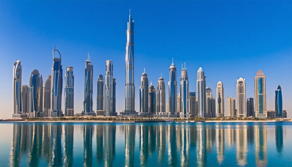 Dubai skyline with iconic landmarks and travel experiences Dubai skyline with iconic landmarks and travel experiences